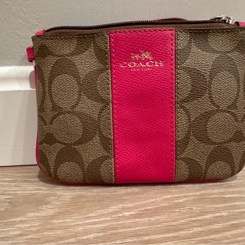 Coach Brown and Pink Signature Wristlet